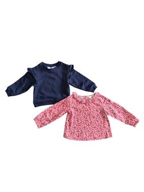 💙❤️ H&M Girls Navy Ruffle Sweatshirt & Floral Blouse Bundle 2T 3T